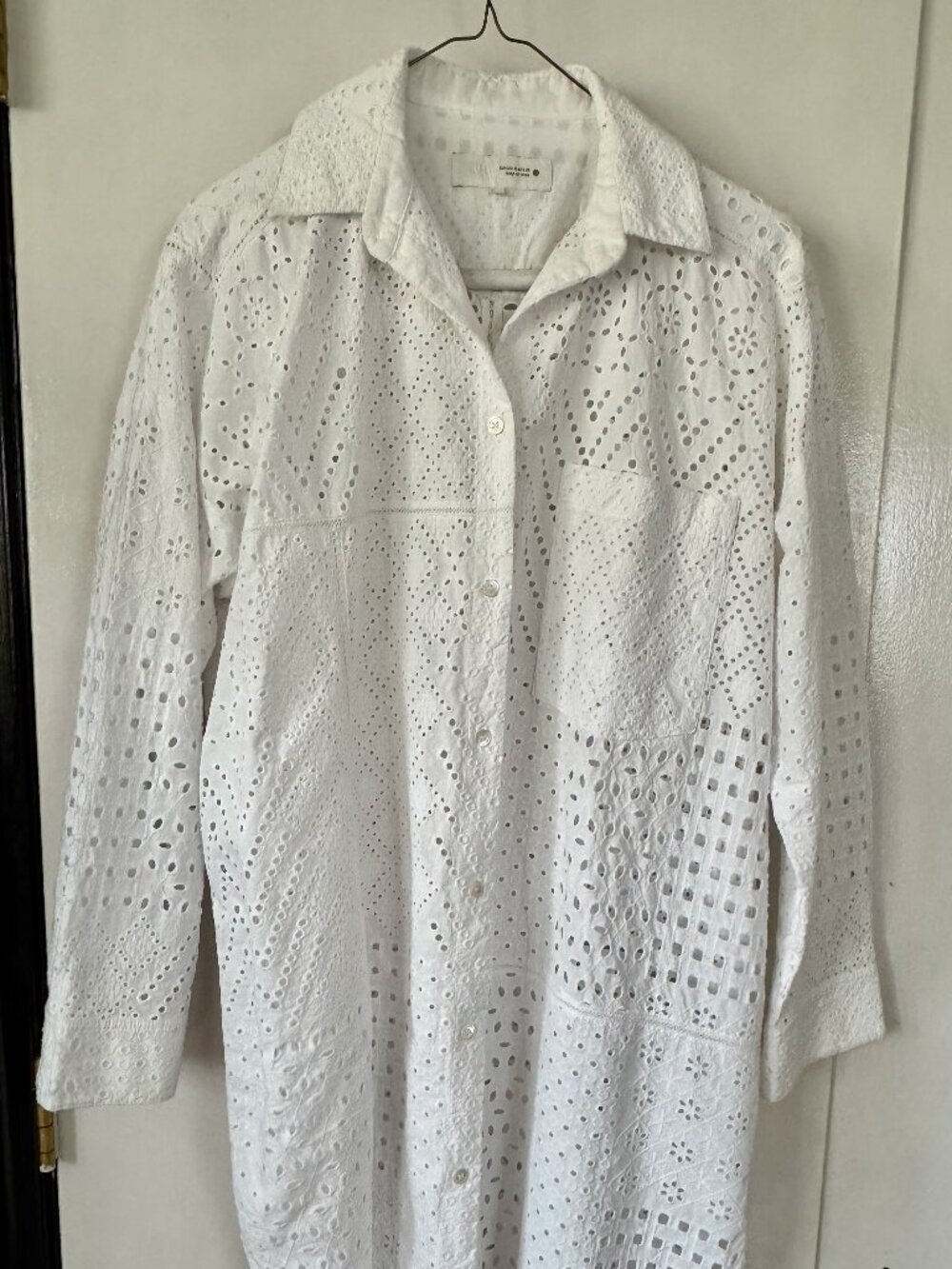 Zara White Cotton Eyelet Oversize Tunic Duster US Small Medium